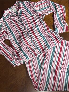 Lucky Brand Pink, Green, Red, & White Striped Pajama Set